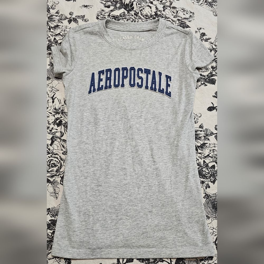 Aeropostale Embroidered Blue Letter Grey T-Shirt